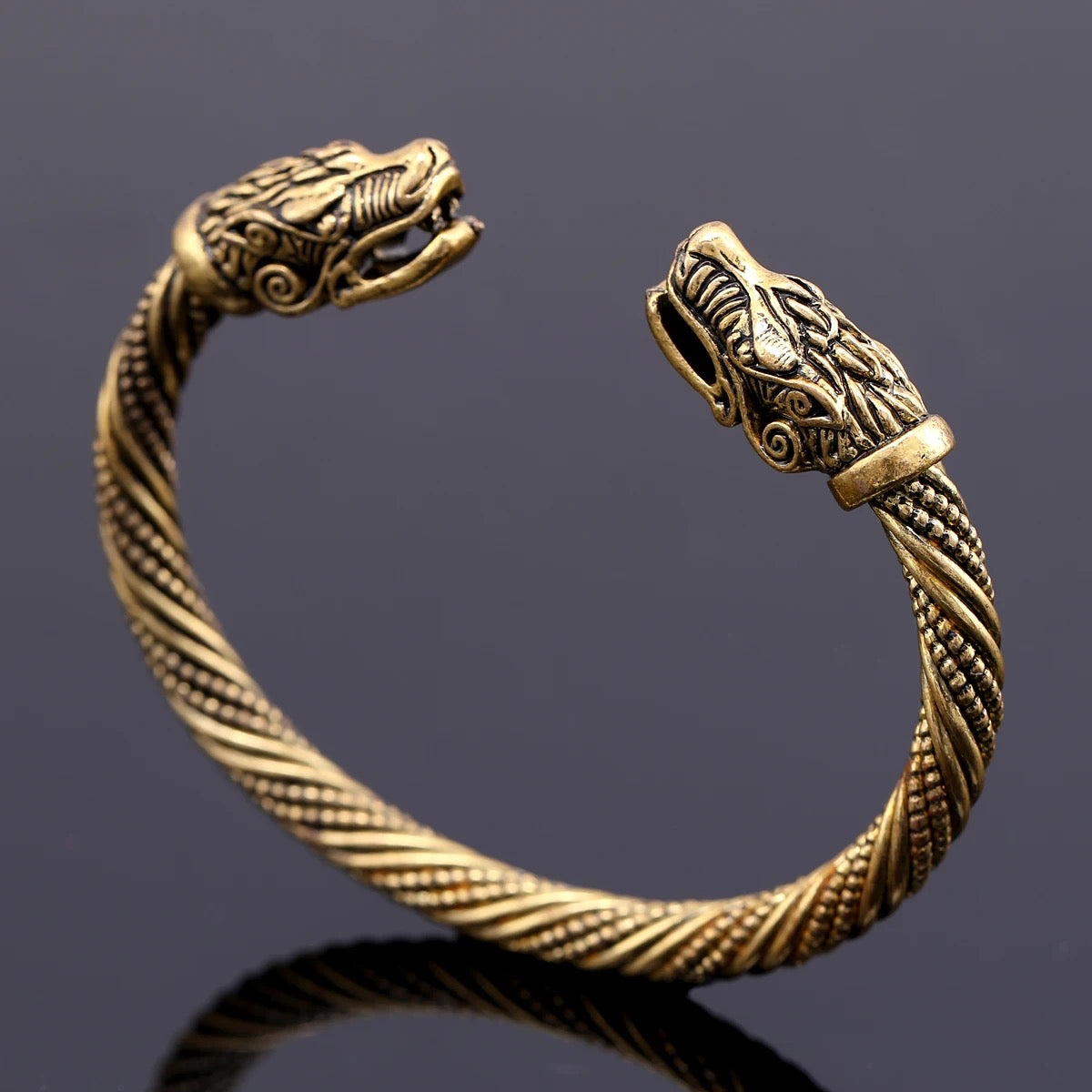 Vintage Vikings Dragon Open Cuff Bracelet