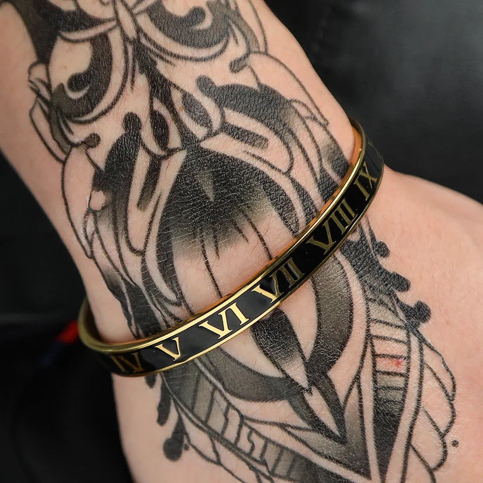 Dual Colored Roman Numerals Cuff Bracelets
