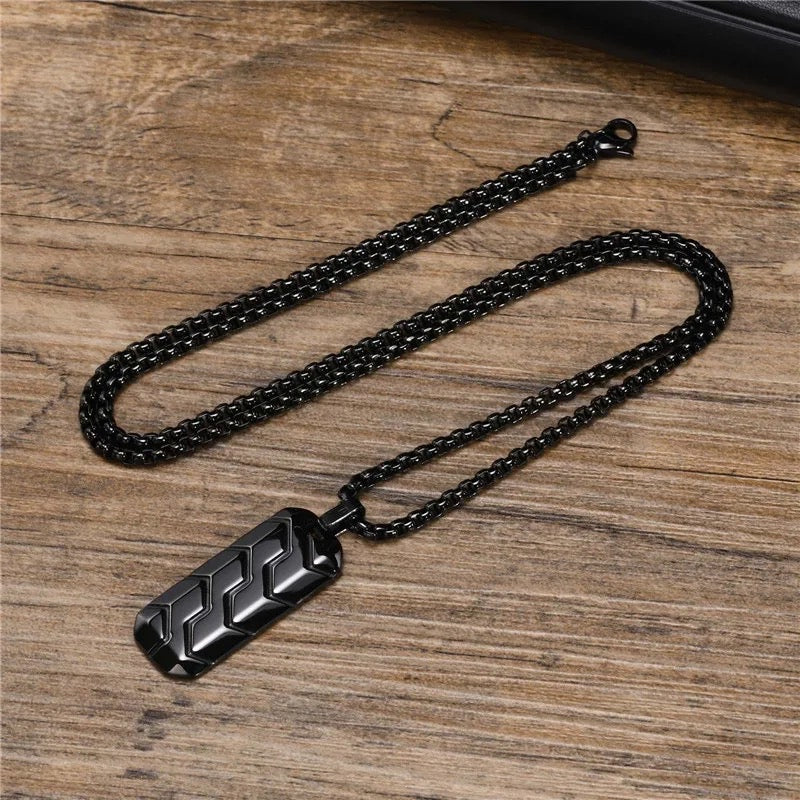 Vintage Tire Pattern Pendant Necklace