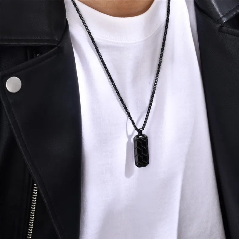Vintage Tire Pattern Pendant Necklace