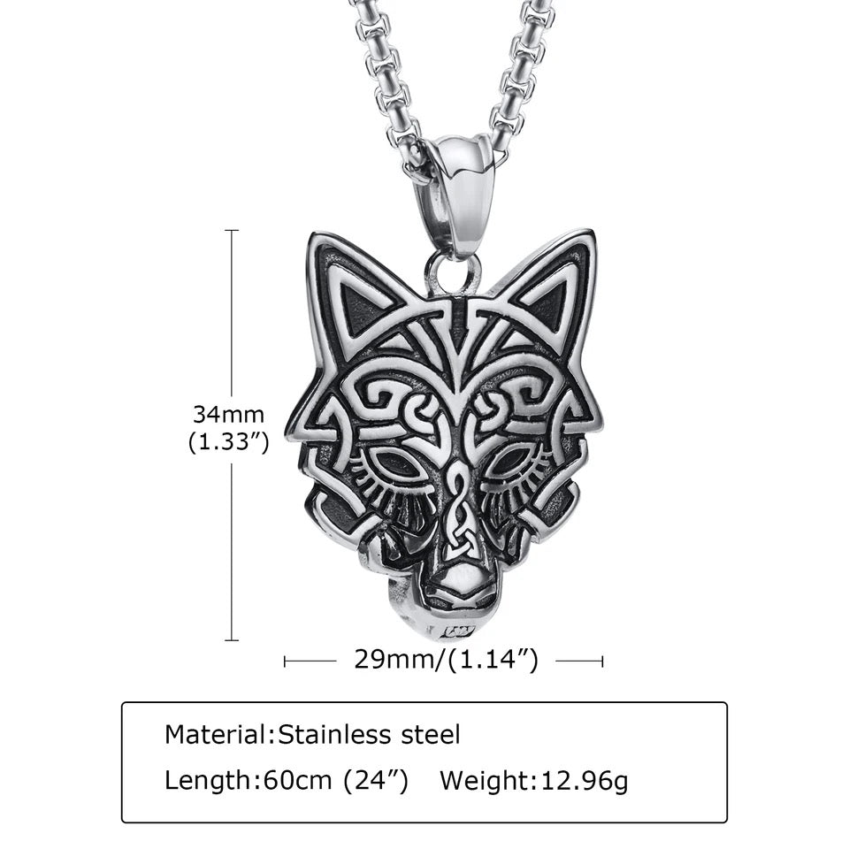 Viking Wolf Head Pendant Necklace