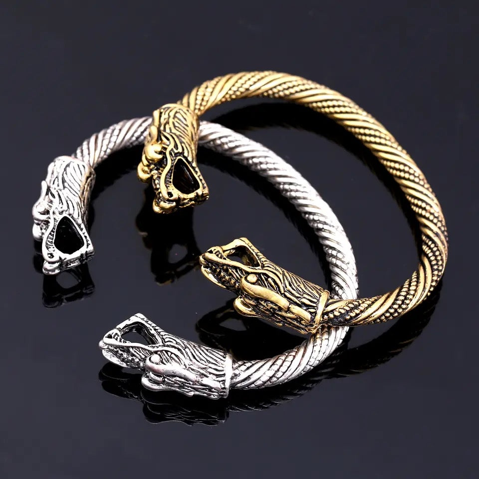 Vintage Vikings Dragon Open Cuff Bracelet