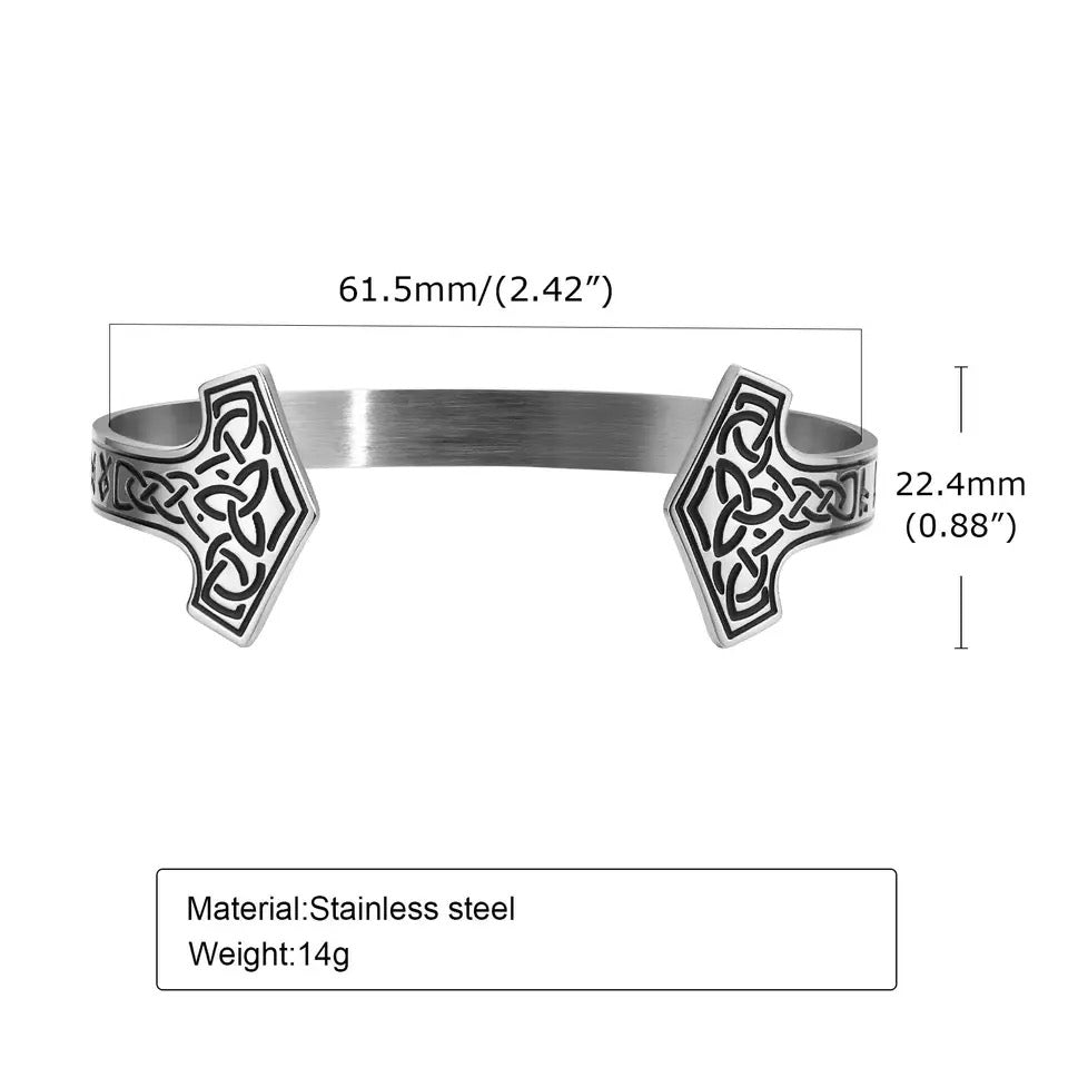 Vintage Thor Hammer Open Cuff Steel Bracelet