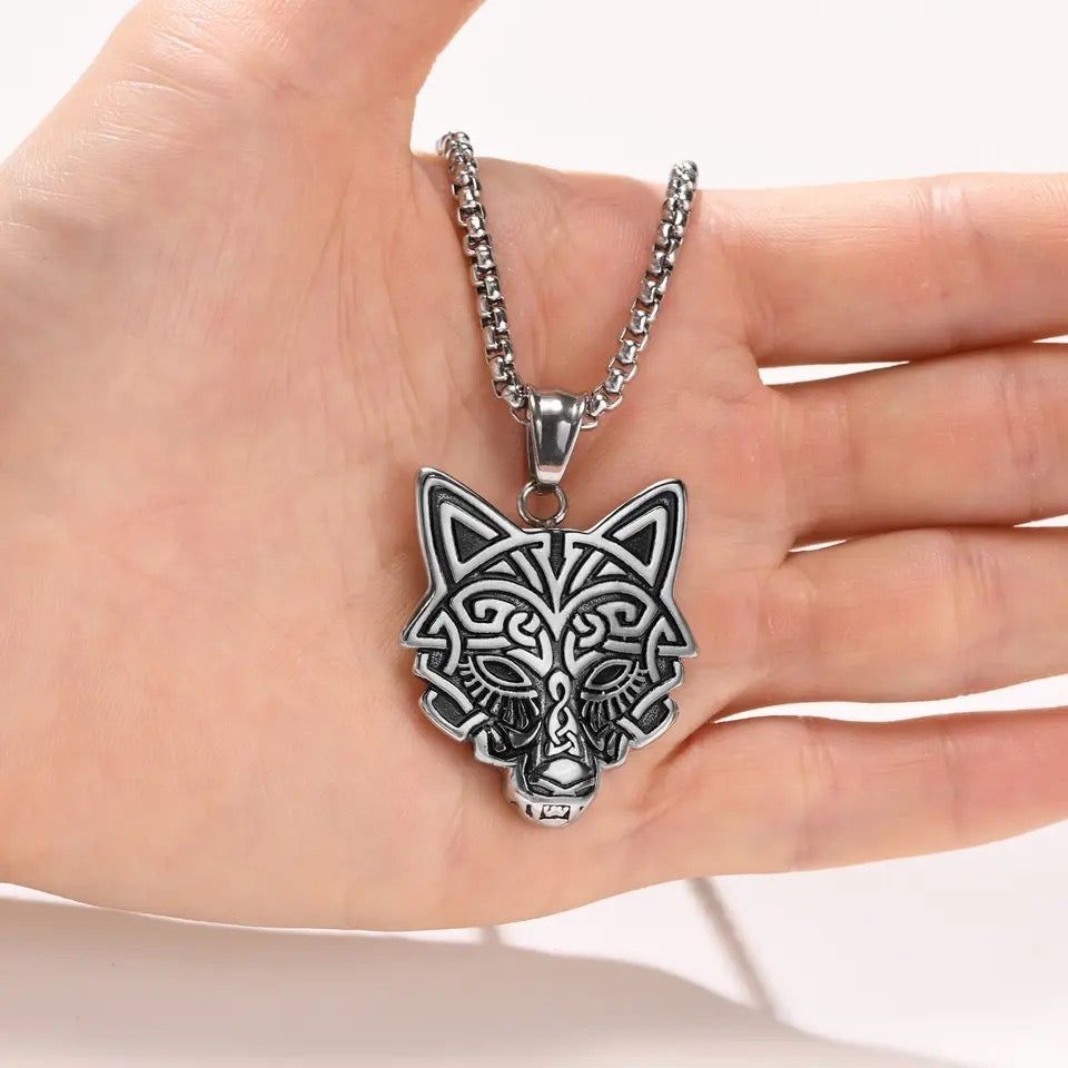 Viking Wolf Head Pendant Necklace