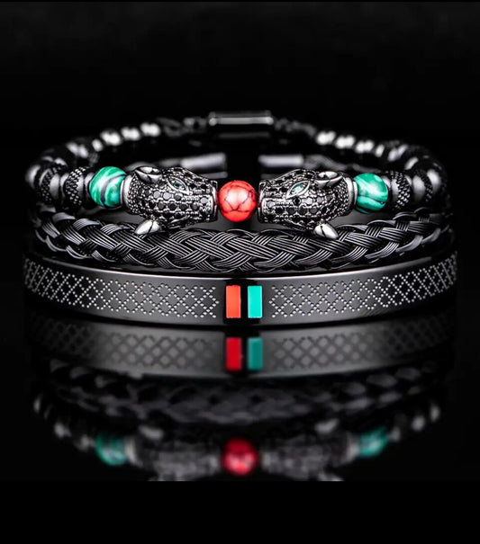 3pc Set Luxury Handmade Paved CZ Double Leopard Bracelets