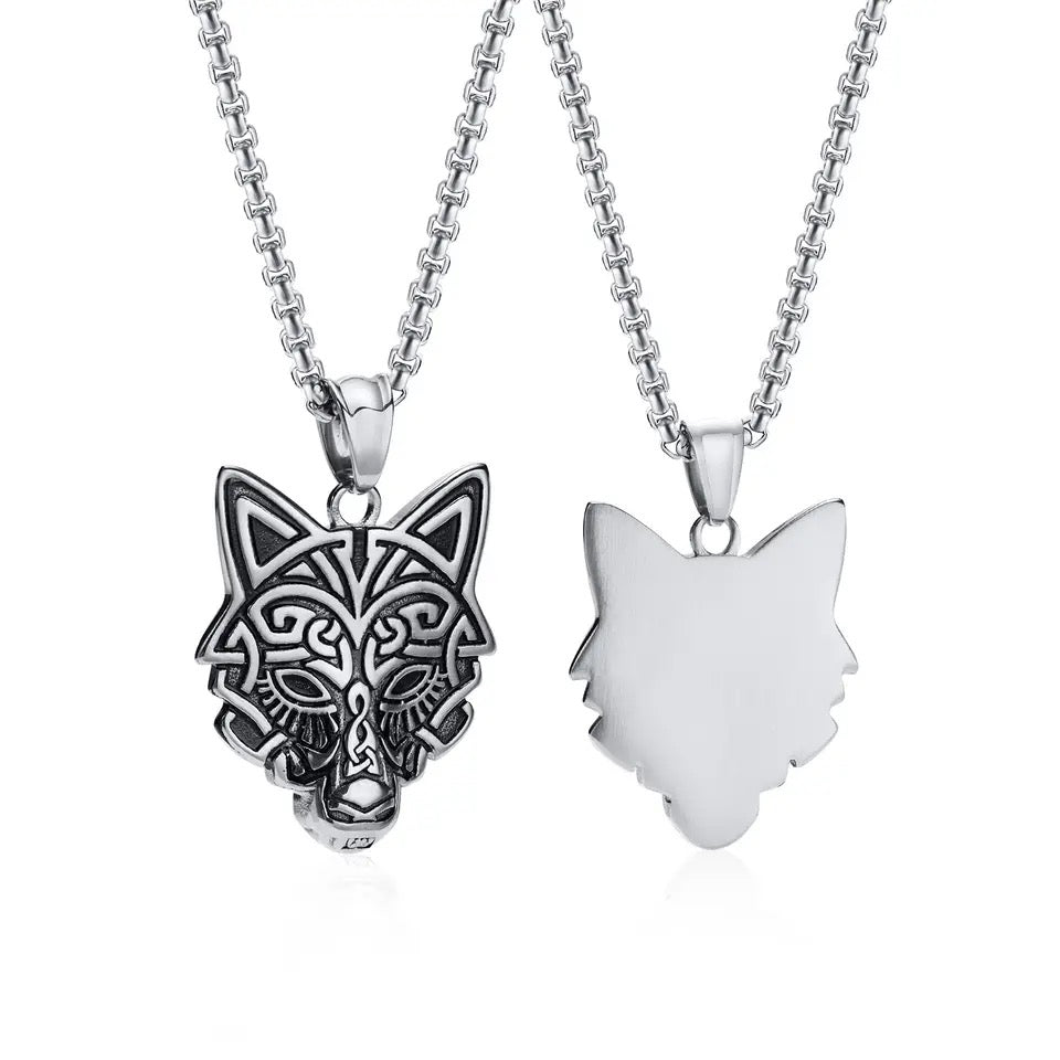 Viking Wolf Head Pendant Necklace