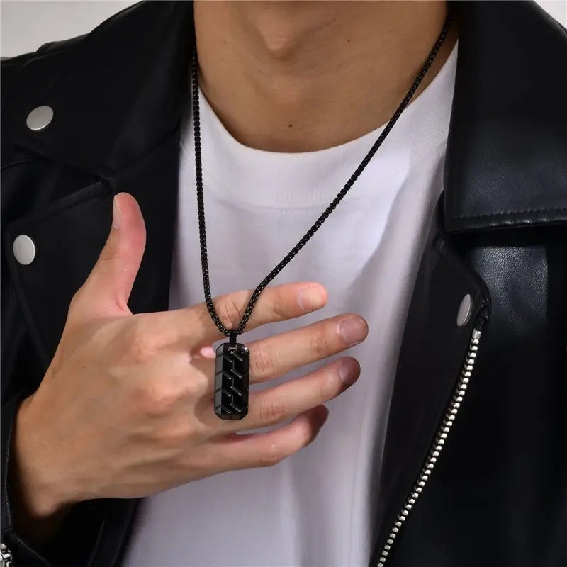 Vintage Tire Pattern Pendant Necklace