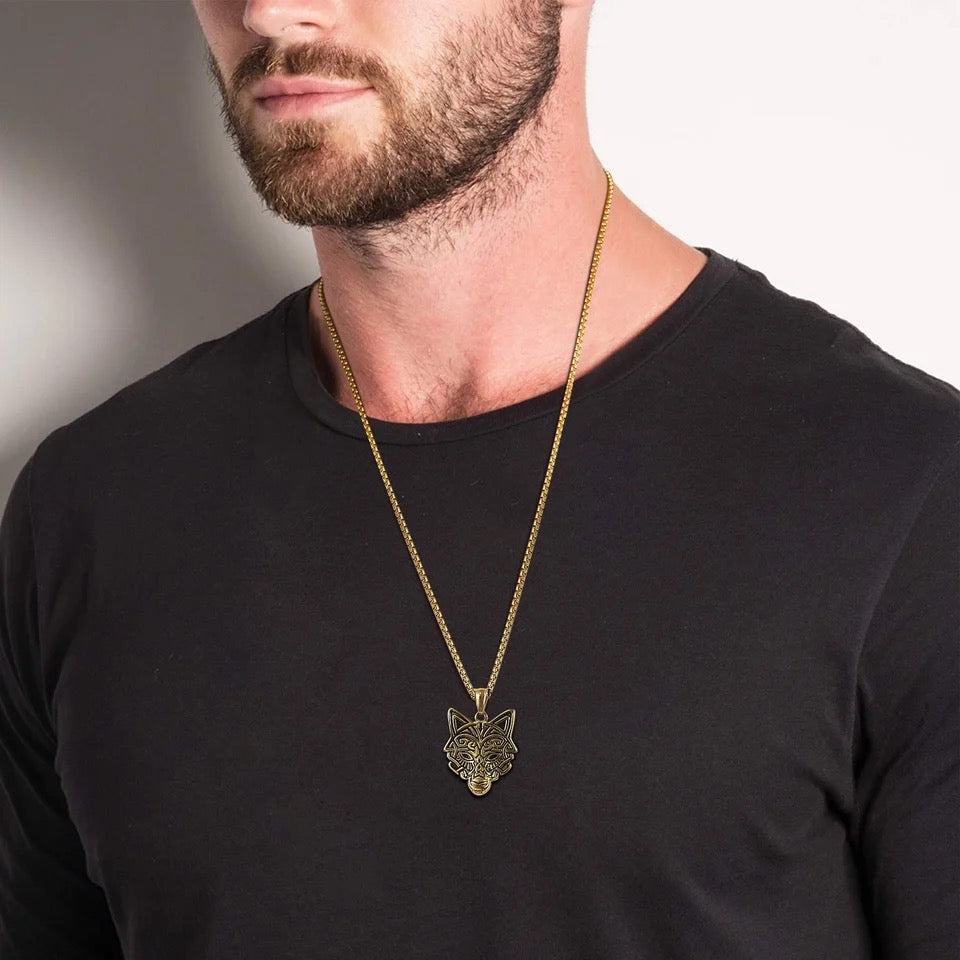 Viking Wolf Head Pendant Necklace