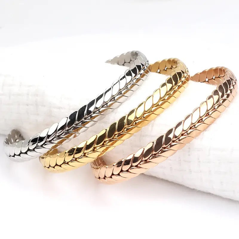 Wheat Ear Open Cuff Steel Bracelet