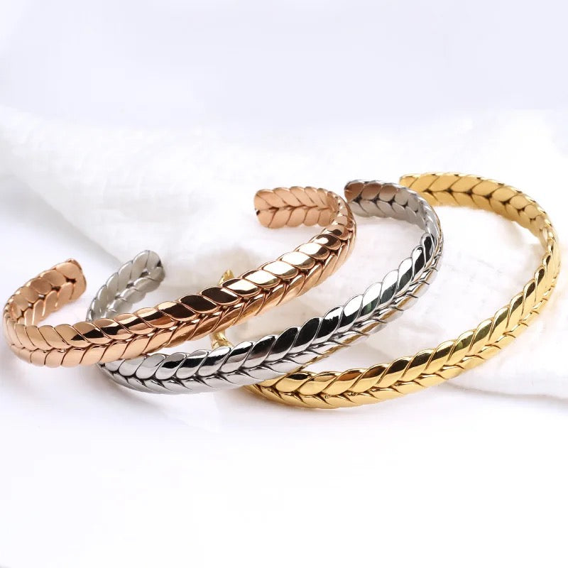 Wheat Ear Open Cuff Steel Bracelet