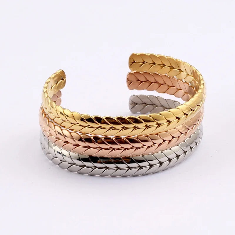 Wheat Ear Open Cuff Steel Bracelet