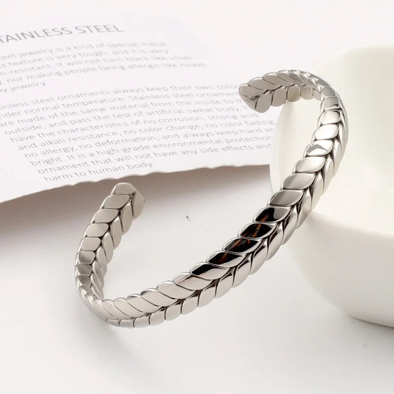 Wheat Ear Open Cuff Steel Bracelet
