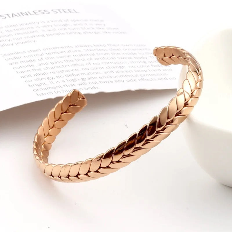 Wheat Ear Open Cuff Steel Bracelet