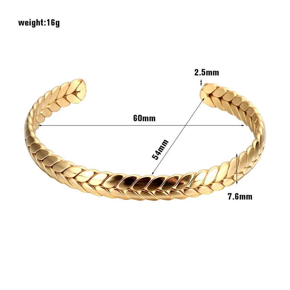 Wheat Ear Open Cuff Steel Bracelet