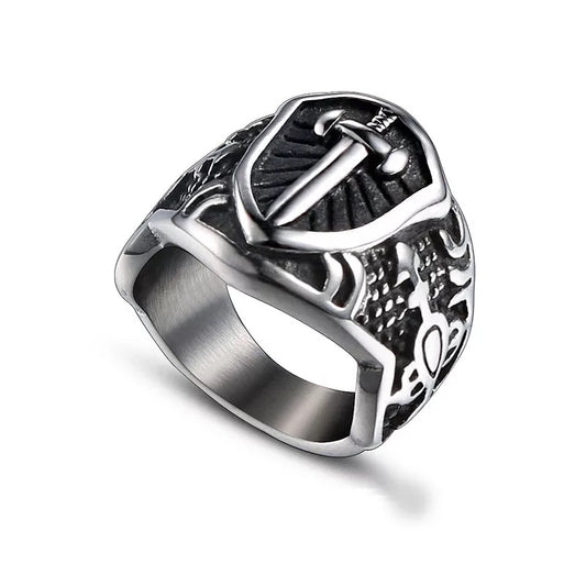 2shup Sword Cross Carved Vintage Ring