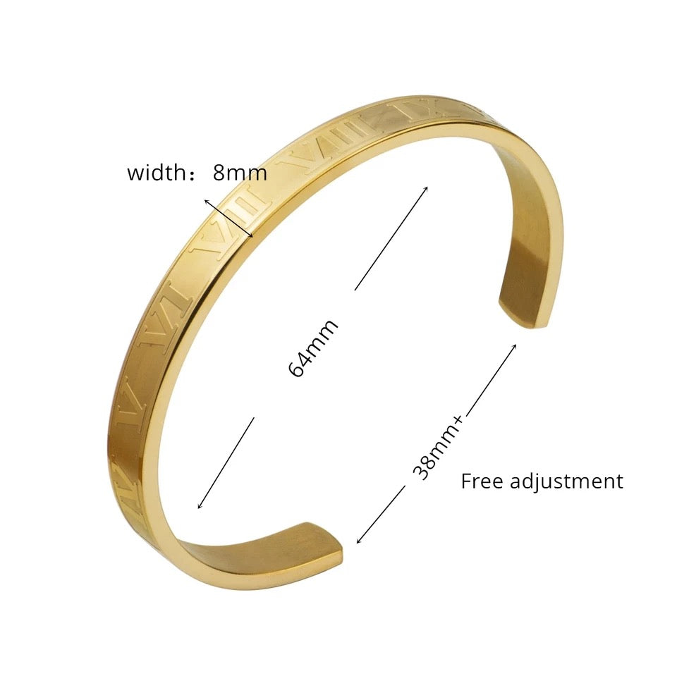 2shup Luxury Steel Roman Numerals Cuff Bracelets