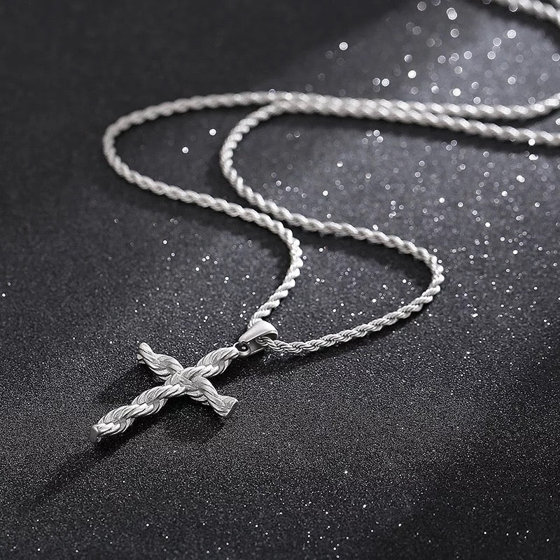 Twisted Cross 316L Stainless Steel Pendant Necklace