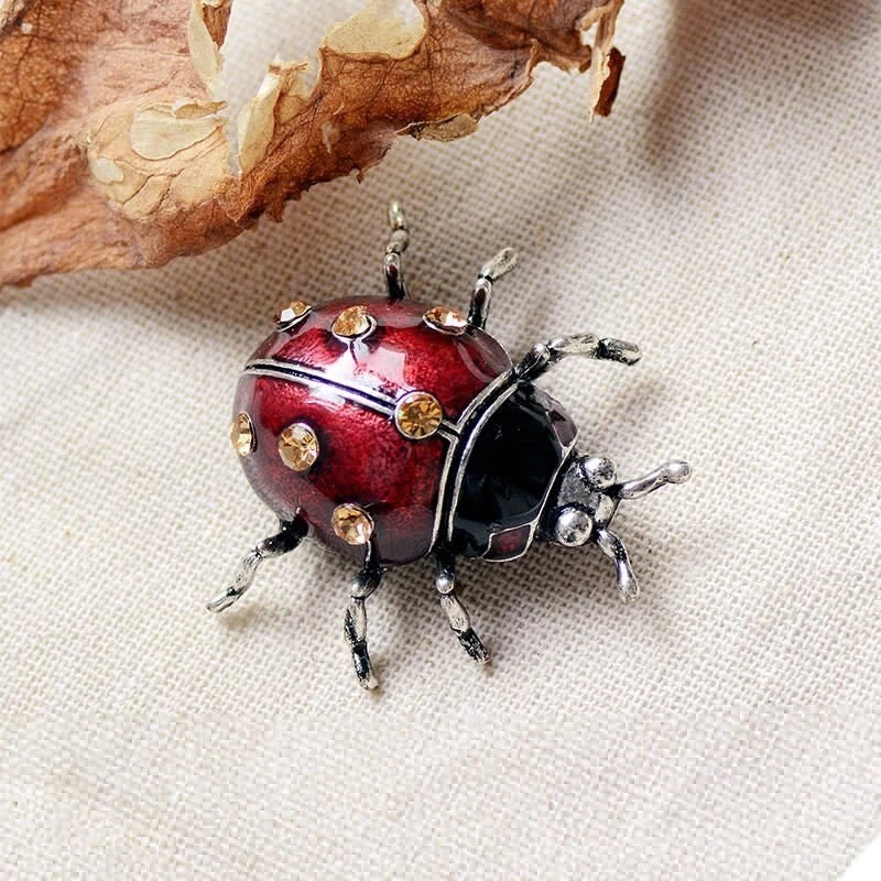 Ladybug Enamel Rhinestone Brooch Lapel Pin