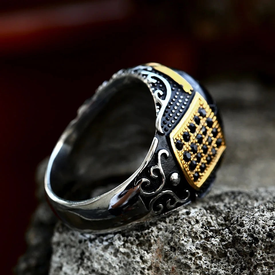 Vintage Zircon Stones Steel Ring for Men