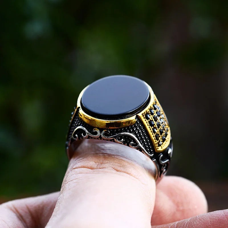 Vintage Zircon Stones Steel Ring for Men