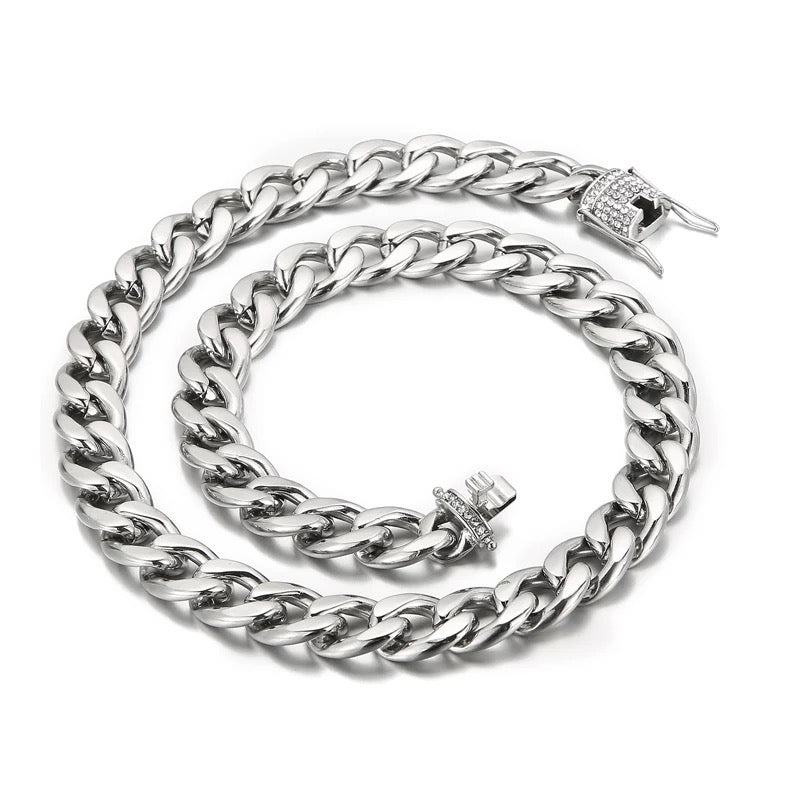 Thick Cuban Chain Zircon Charm Choker Necklace