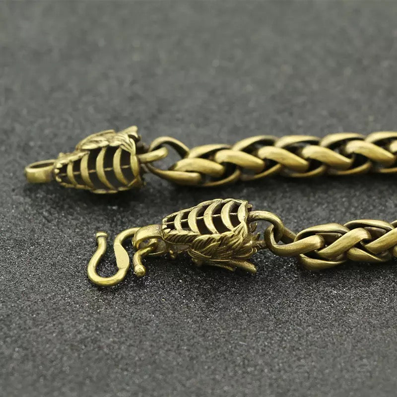Retro Copper Dragon Head Chain Bracelet