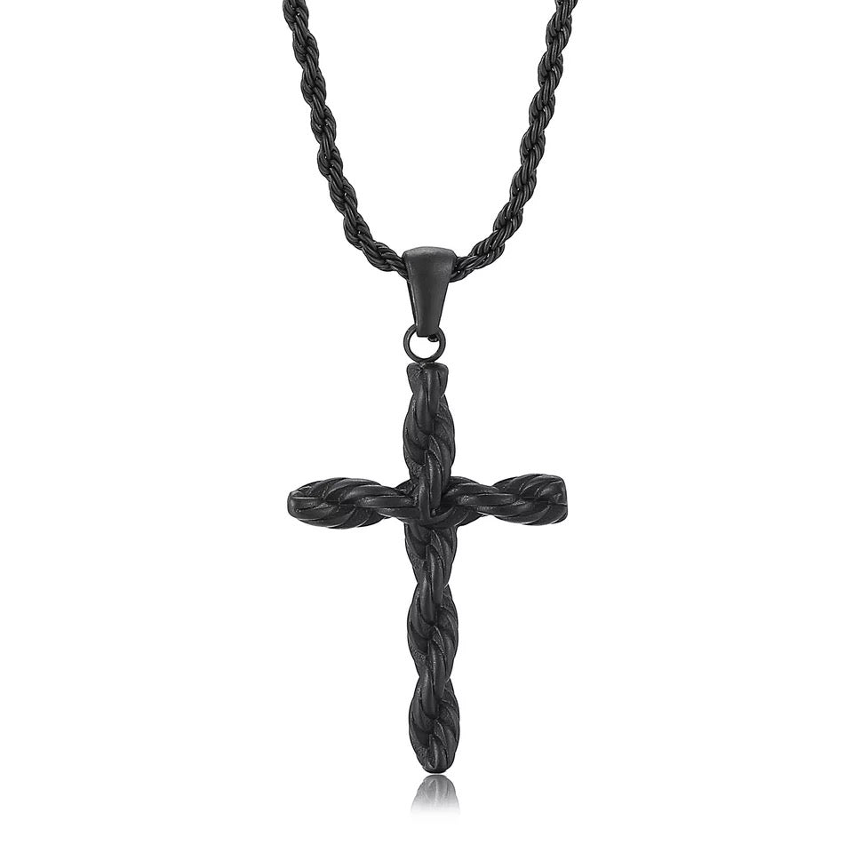 Twisted Cross 316L Stainless Steel Pendant Necklace