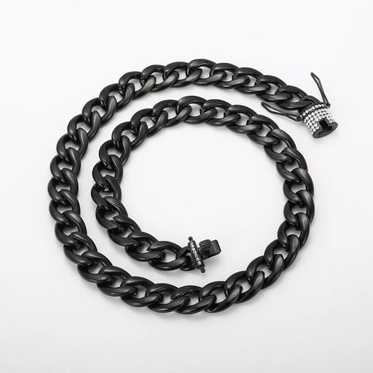 Thick Cuban Chain Zircon Charm Choker Necklace