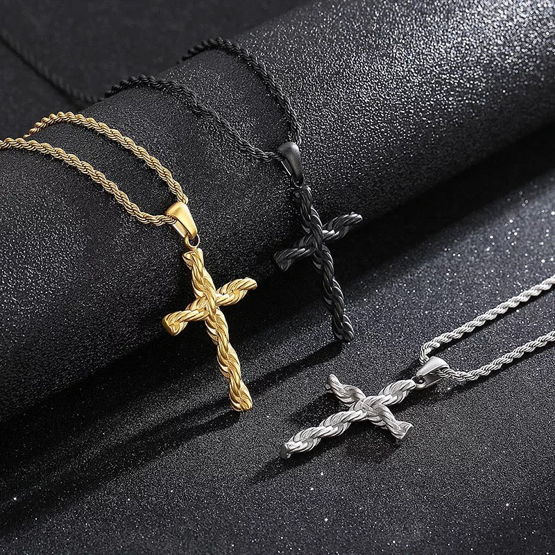 Twisted Cross 316L Stainless Steel Pendant Necklace