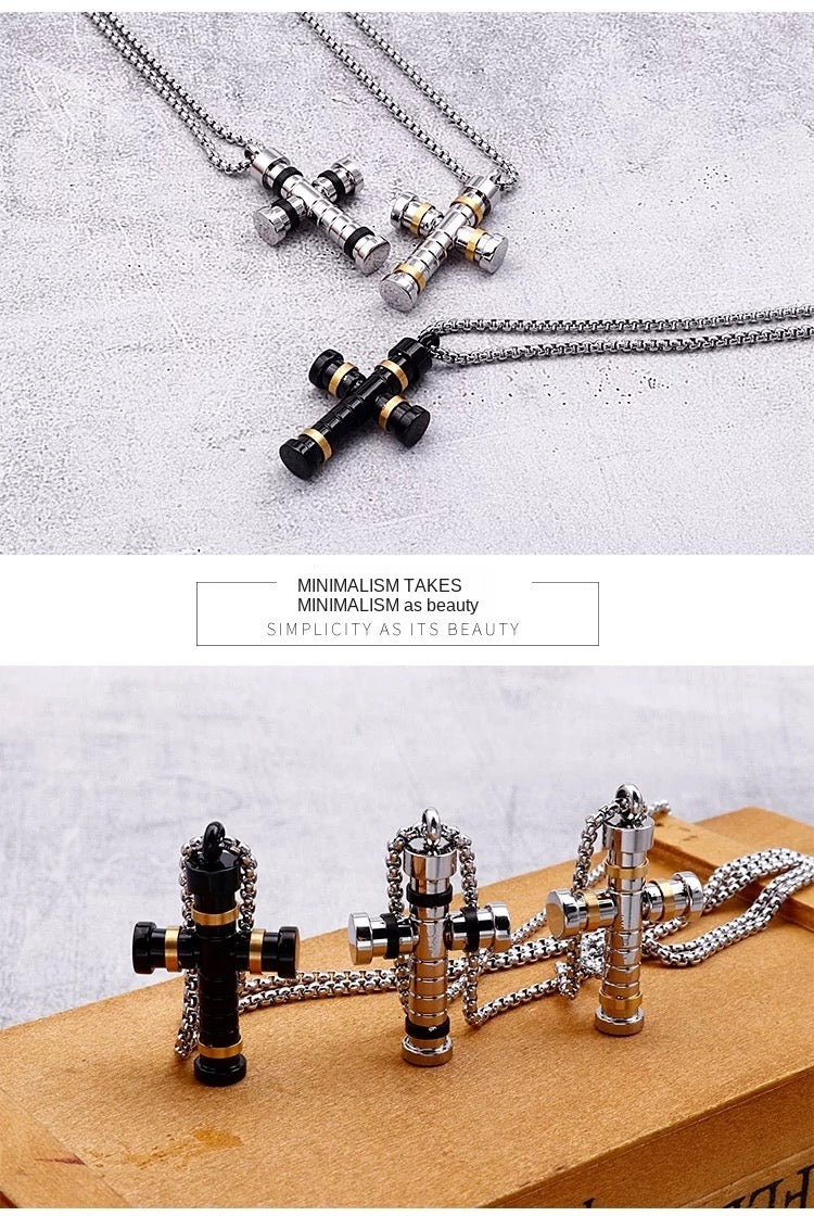 Titanium Steel Multicolored Cross Pendant Necklace