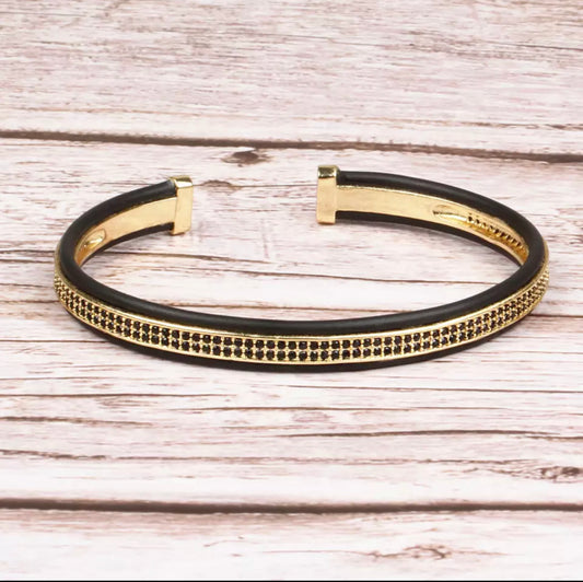 Vintage Double Paved Micro CZ Silicon Cuff Bracelets