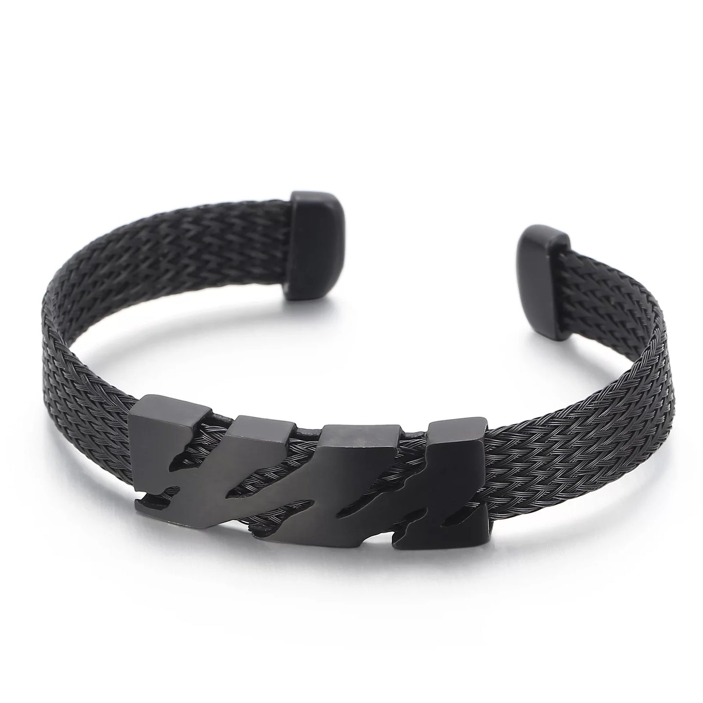 Tiger Stripes Steel and Woven Leather Cuff Bracelets