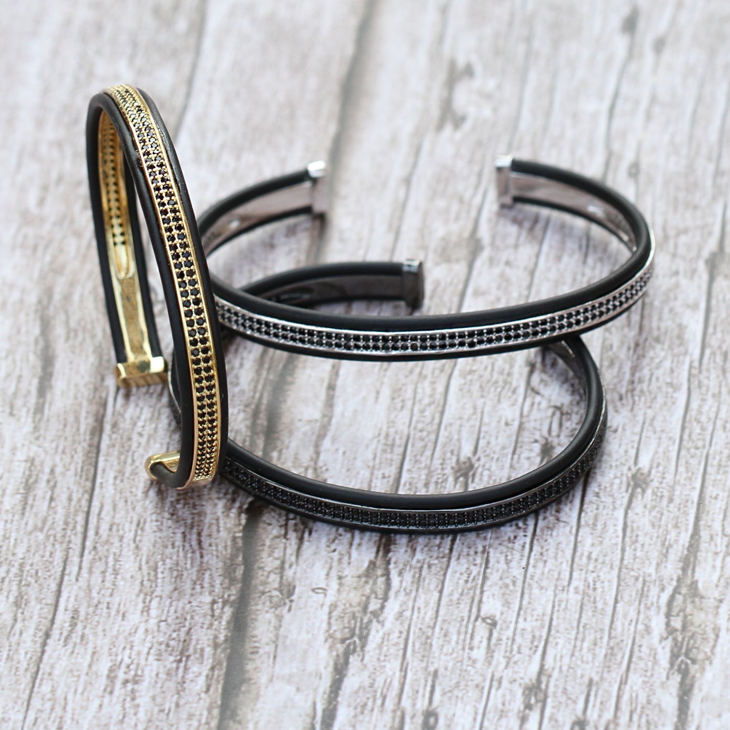 Vintage Double Paved Micro CZ Silicon Cuff Bracelets