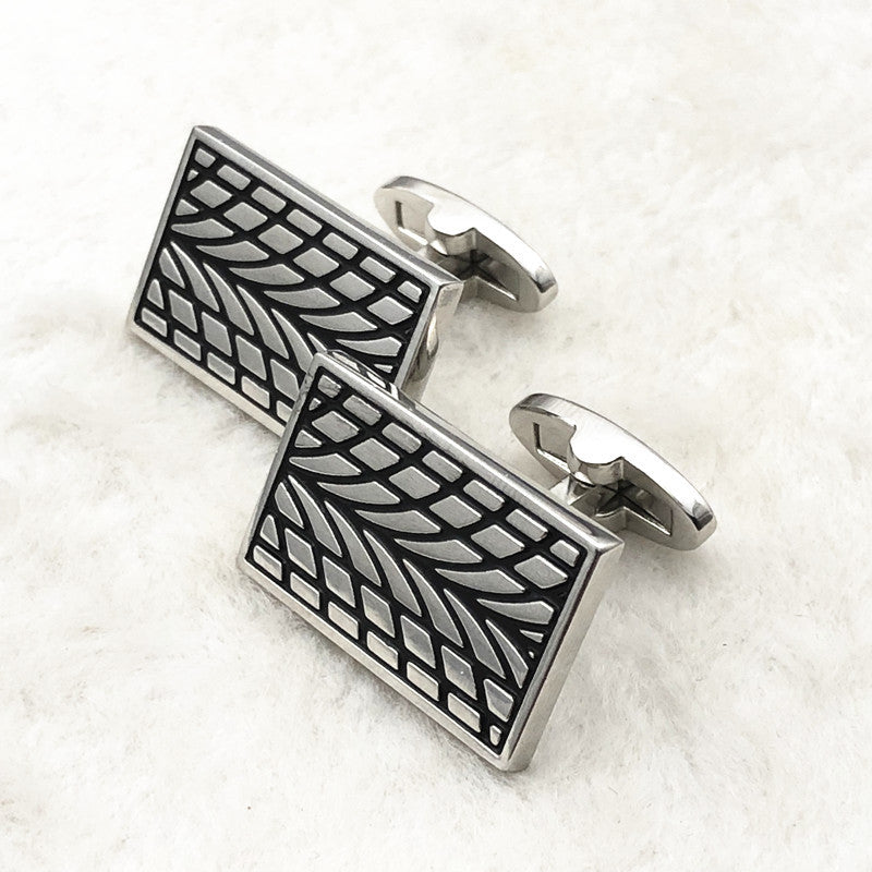 Vintage Rectangular Patterned Steel Cufflinks
