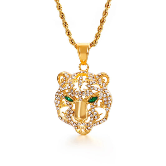 Iced Out Hollow Steel Tiger Head Pendants