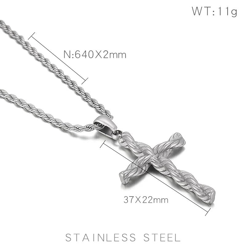 Twisted Cross 316L Stainless Steel Pendant Necklace