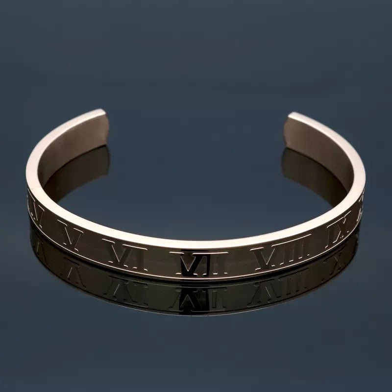 2shup Luxury Steel Roman Numerals Cuff Bracelets