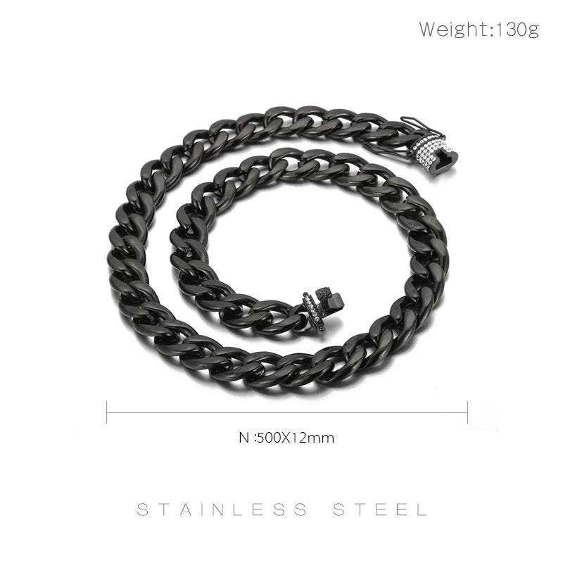 Thick Cuban Chain Zircon Charm Choker Necklace
