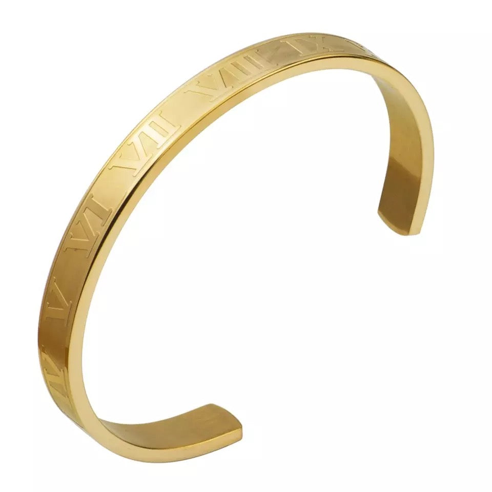 2shup Luxury Steel Roman Numerals Cuff Bracelets