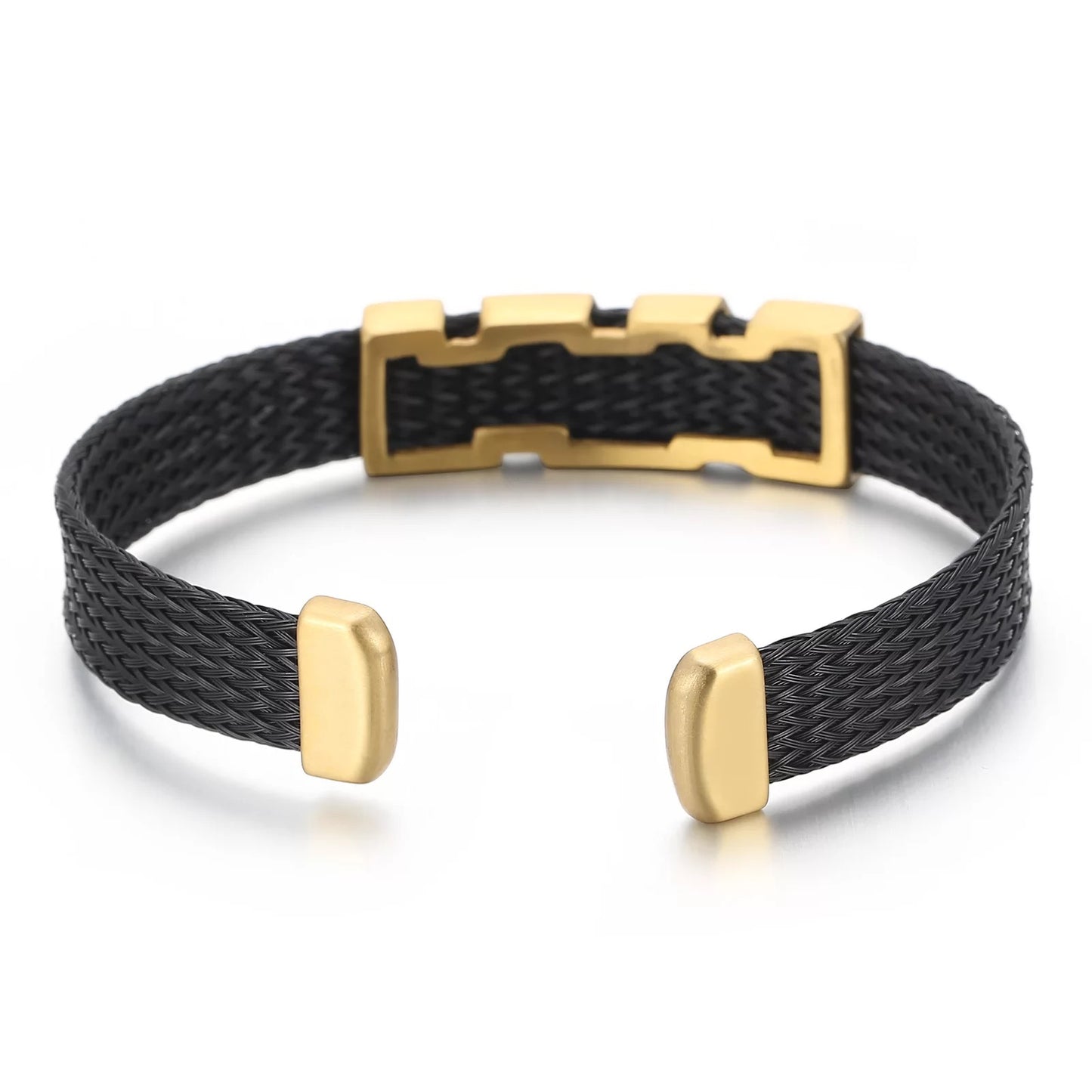 Tiger Stripes Steel and Woven Leather Cuff Bracelets