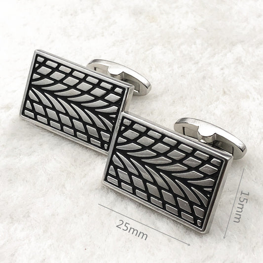 Vintage Rectangular Patterned Steel Cufflinks