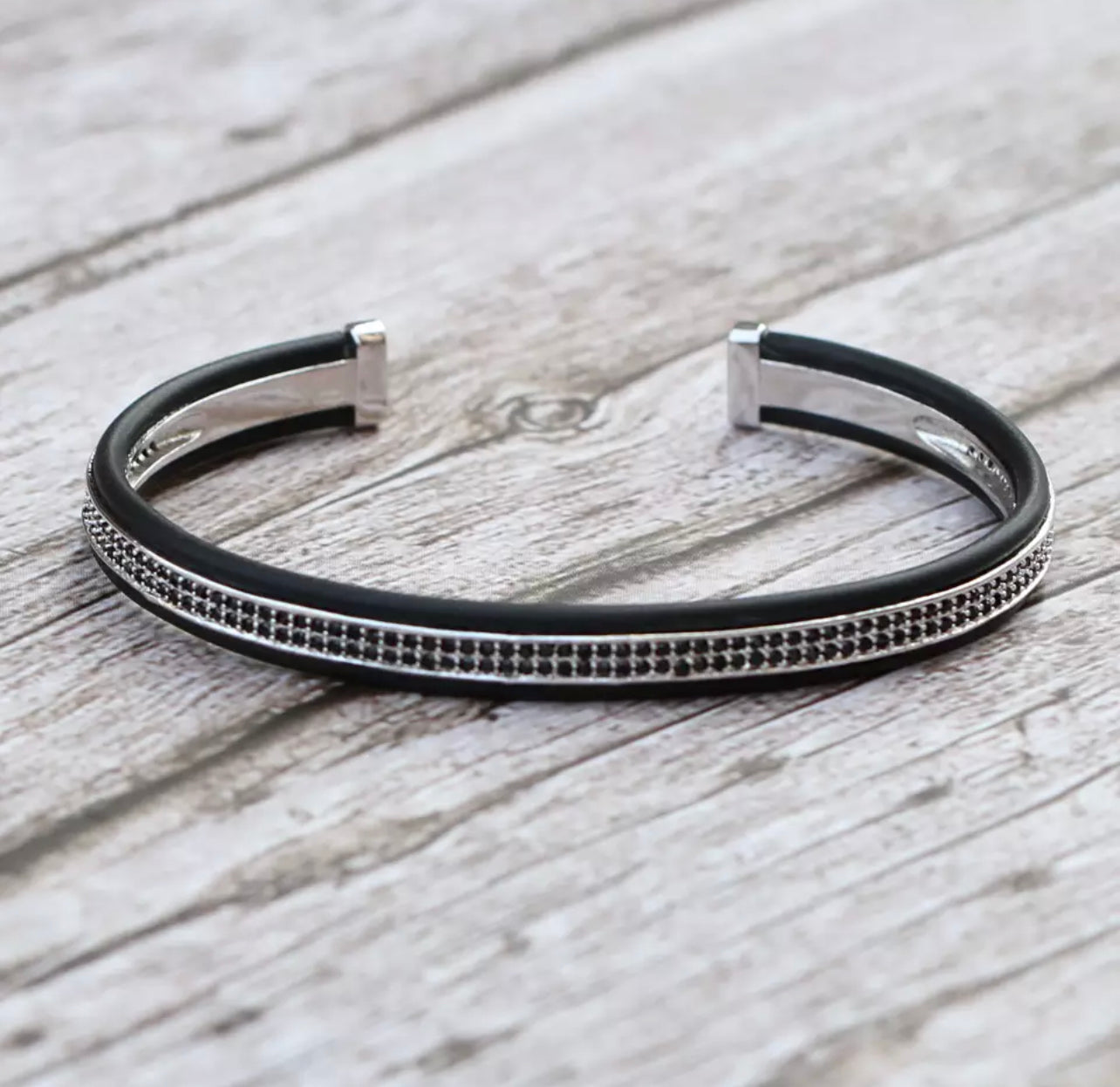 Vintage Double Paved Micro CZ Silicon Cuff Bracelets