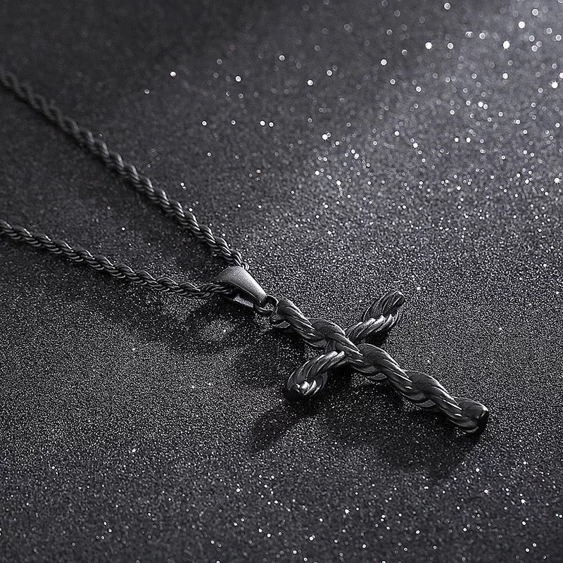 Twisted Cross 316L Stainless Steel Pendant Necklace