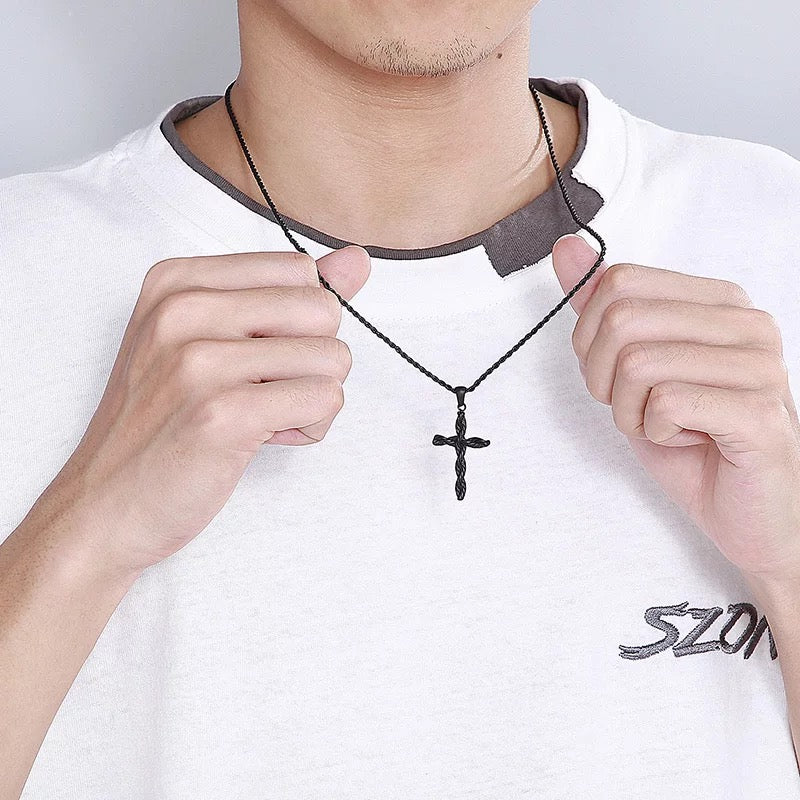 Twisted Cross 316L Stainless Steel Pendant Necklace
