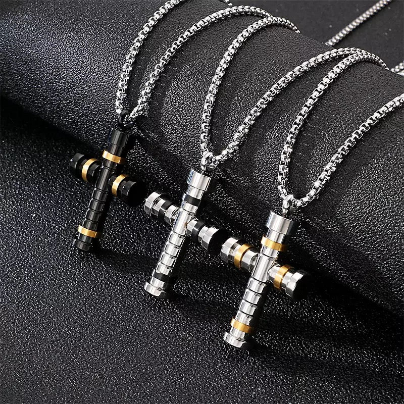 Titanium Steel Multicolored Cross Pendant Necklace