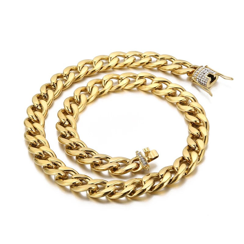 Thick Cuban Chain Zircon Charm Choker Necklace