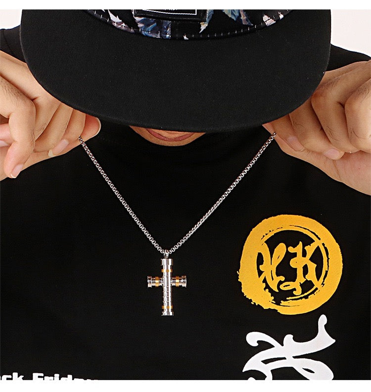 Titanium Steel Multicolored Cross Pendant Necklace