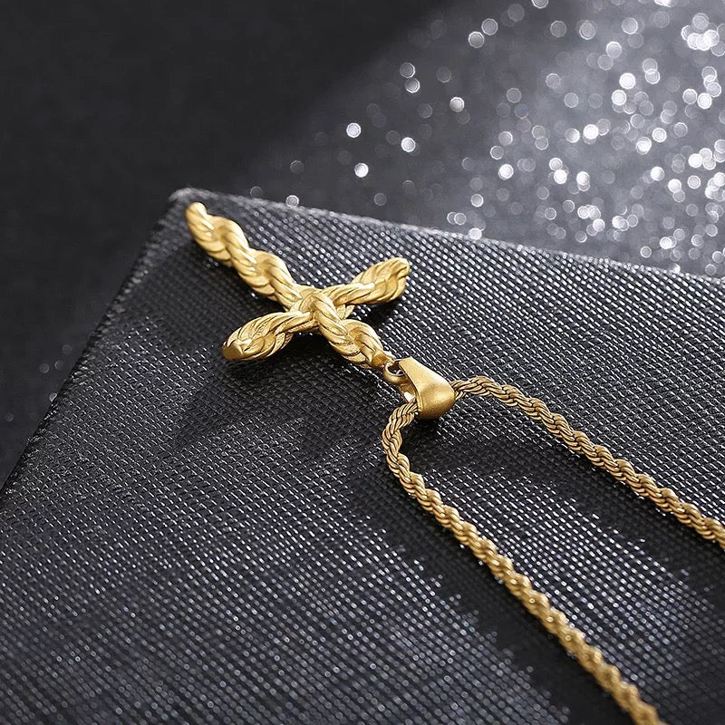 Twisted Cross 316L Stainless Steel Pendant Necklace