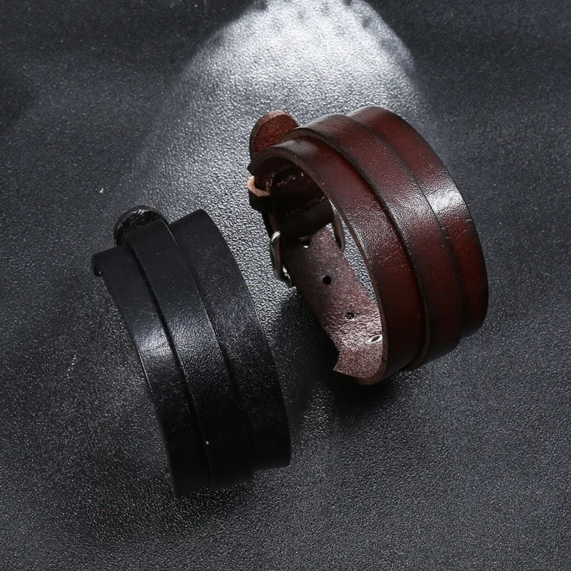 Double Layer Wide Leather Bracelet