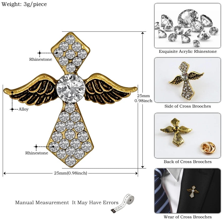 Crystal Wings Cross Brooch